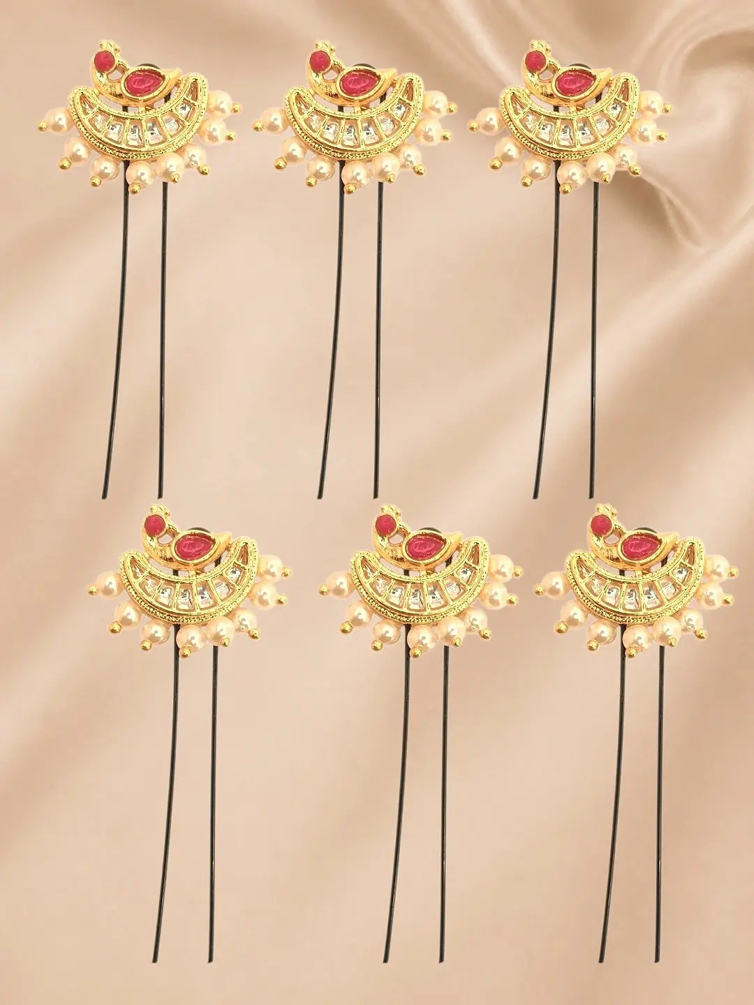 Set Of 6 Gold Plated Peacock Design U Pin Head Jewellery