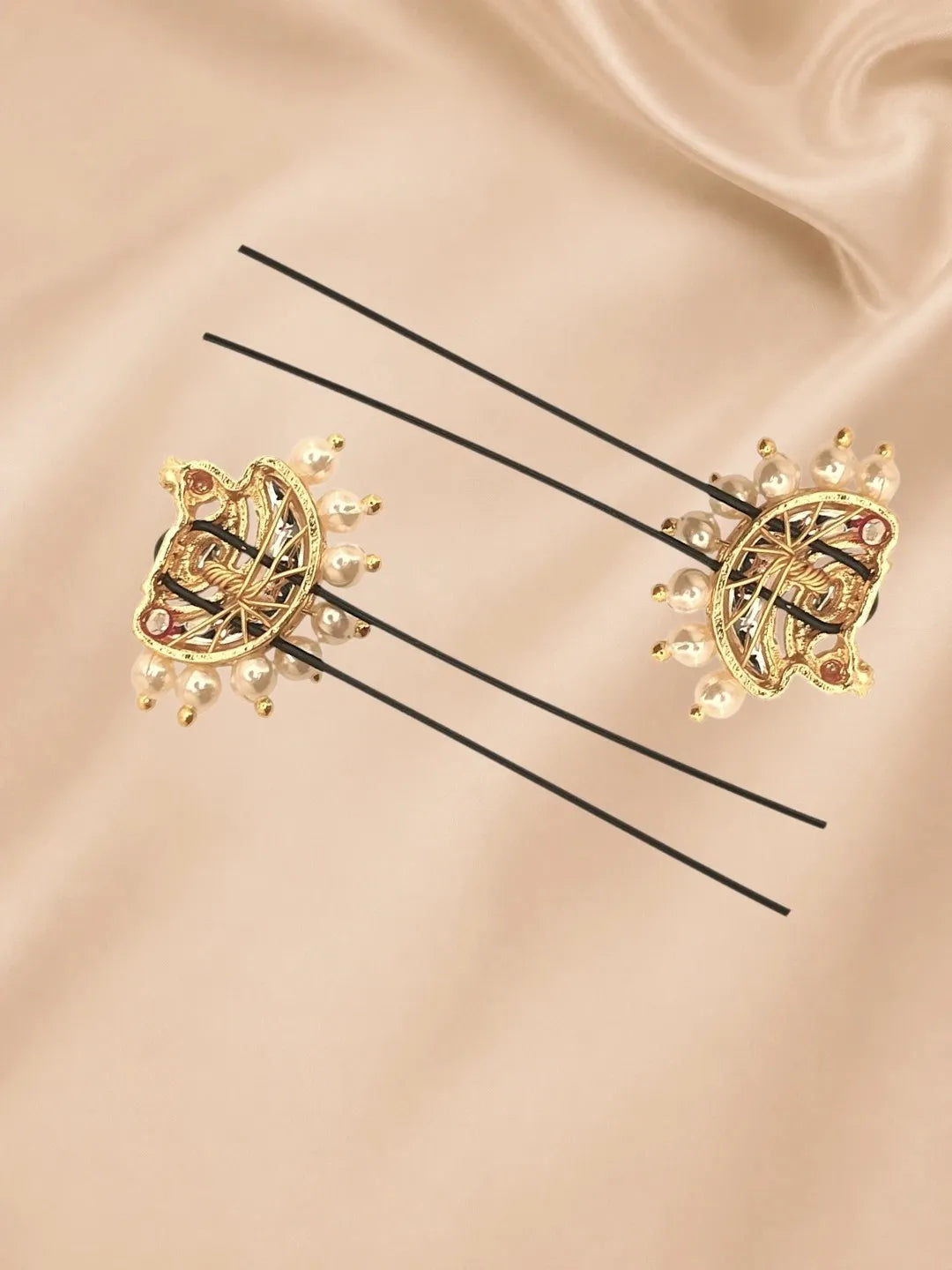 Set Of 6 Gold Plated Peacock Design U Pin Head Jewellery