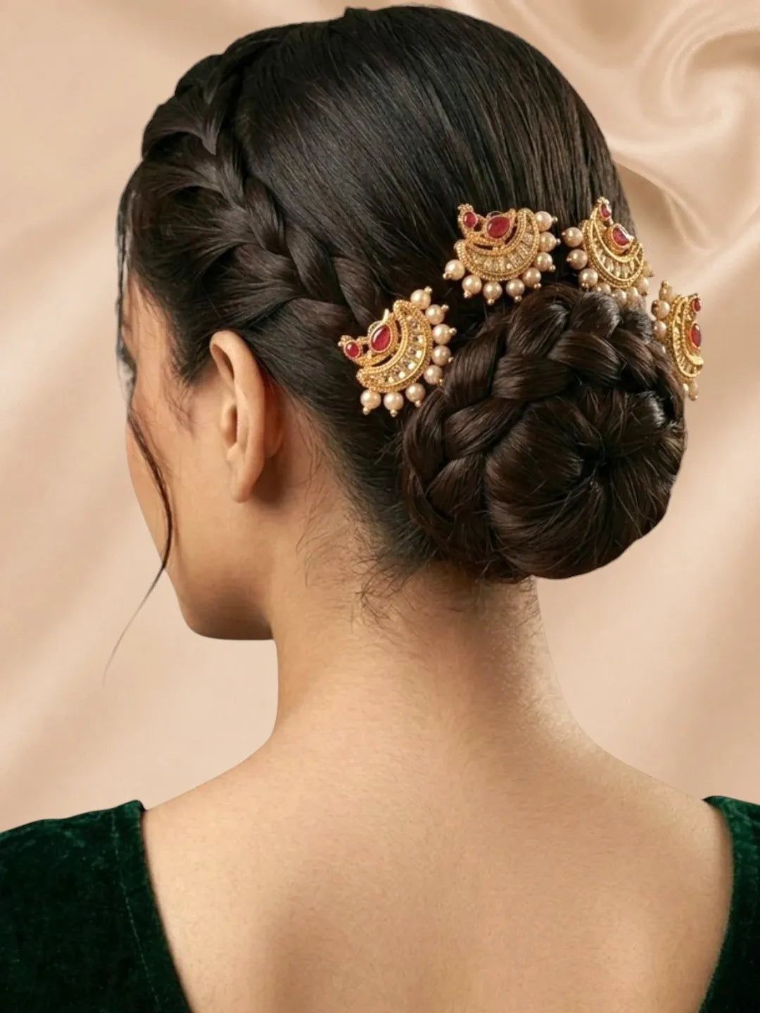 Set Of 6 Gold Plated Peacock Design U Pin Head Jewellery