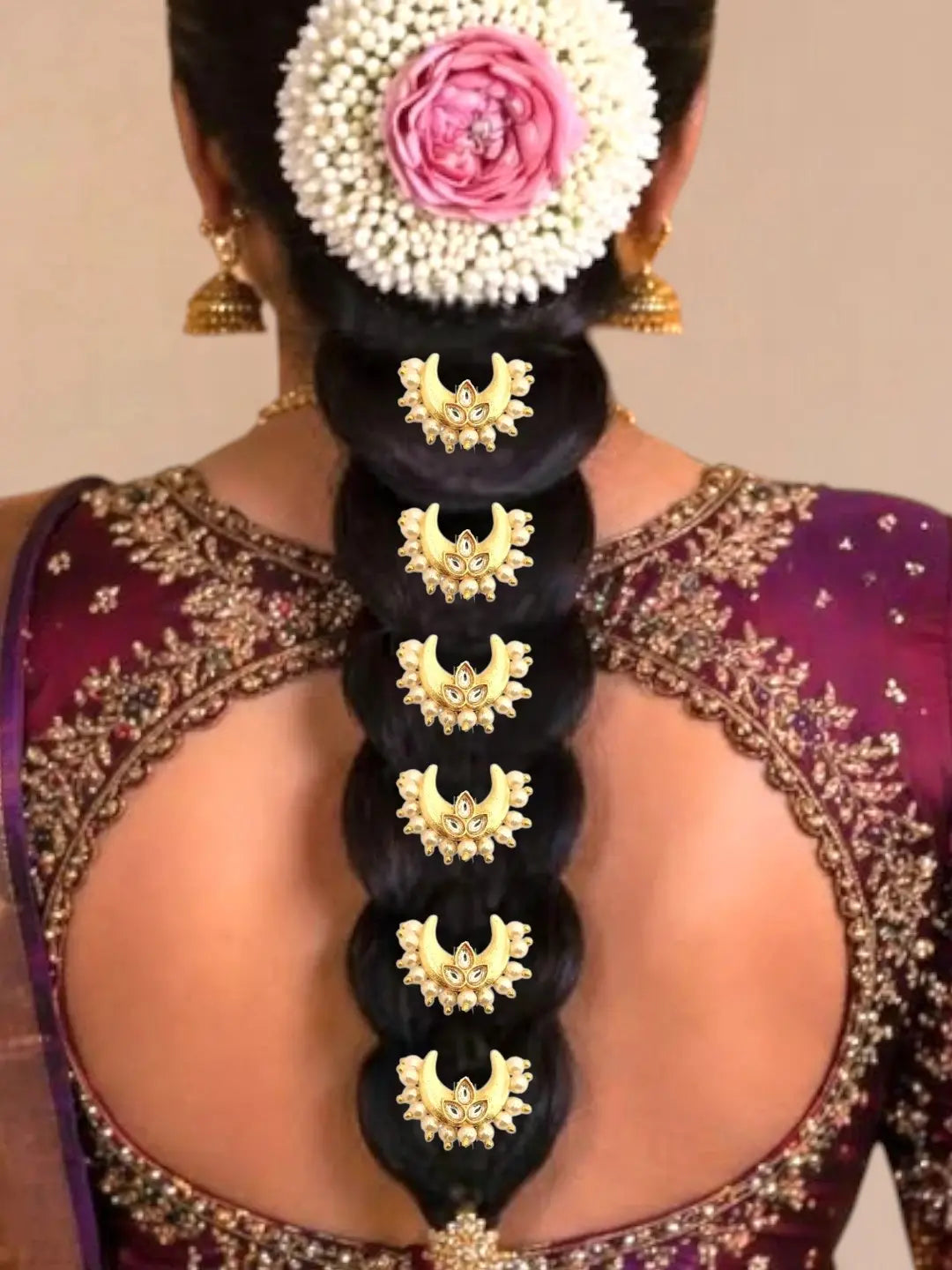 Set Of 6 Kundan Chandrakor U Pin Head Jewellery