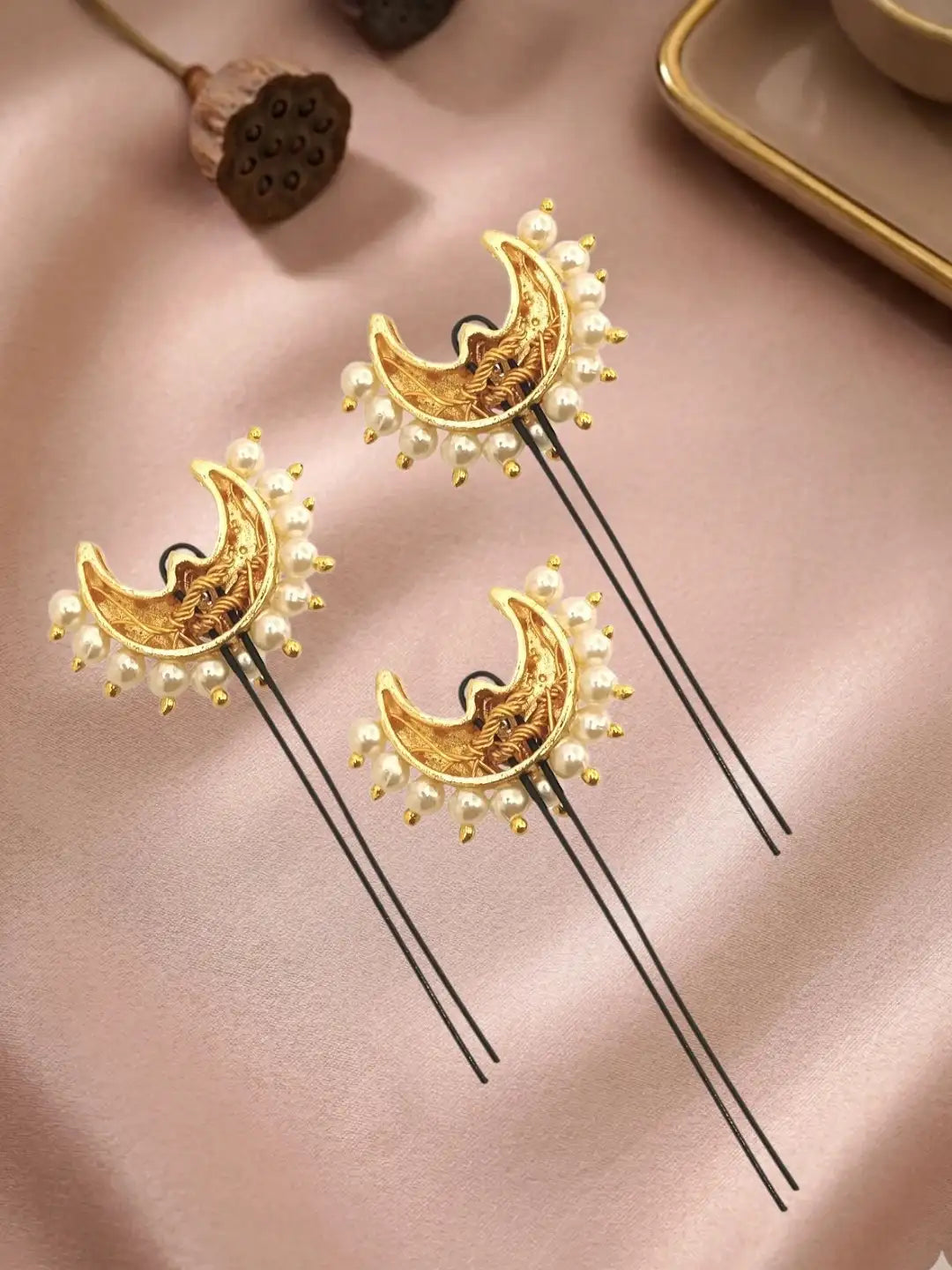 Set Of 6 Kundan Chandrakor U Pin Head Jewellery