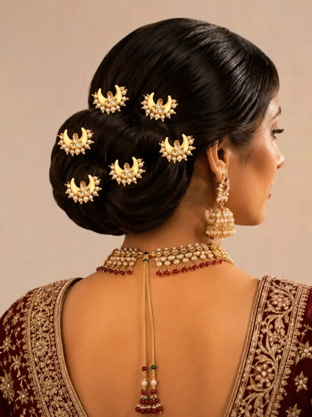Set Of 6 Kundan Chandrakor U Pin Head Jewellery