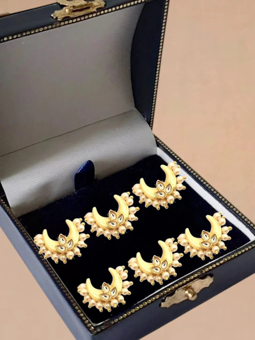 Set Of 6 Kundan Chandrakor U Pin Head Jewellery