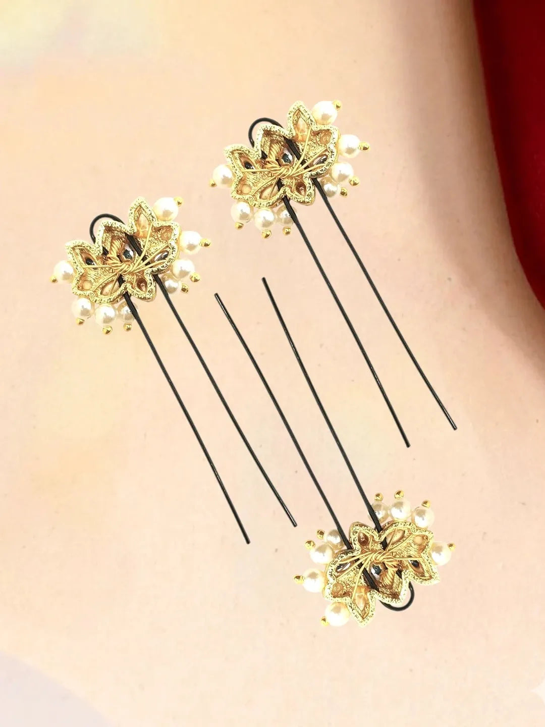 Set Of 6 Lotus Kundan U Pin Head Jewellery