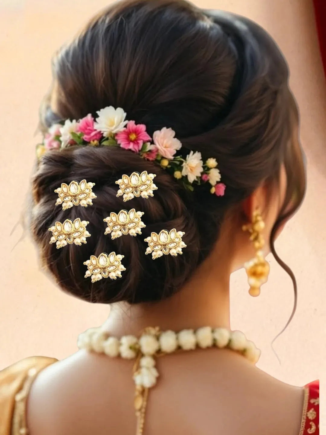 Set Of 6 Lotus Kundan U Pin Head Jewellery