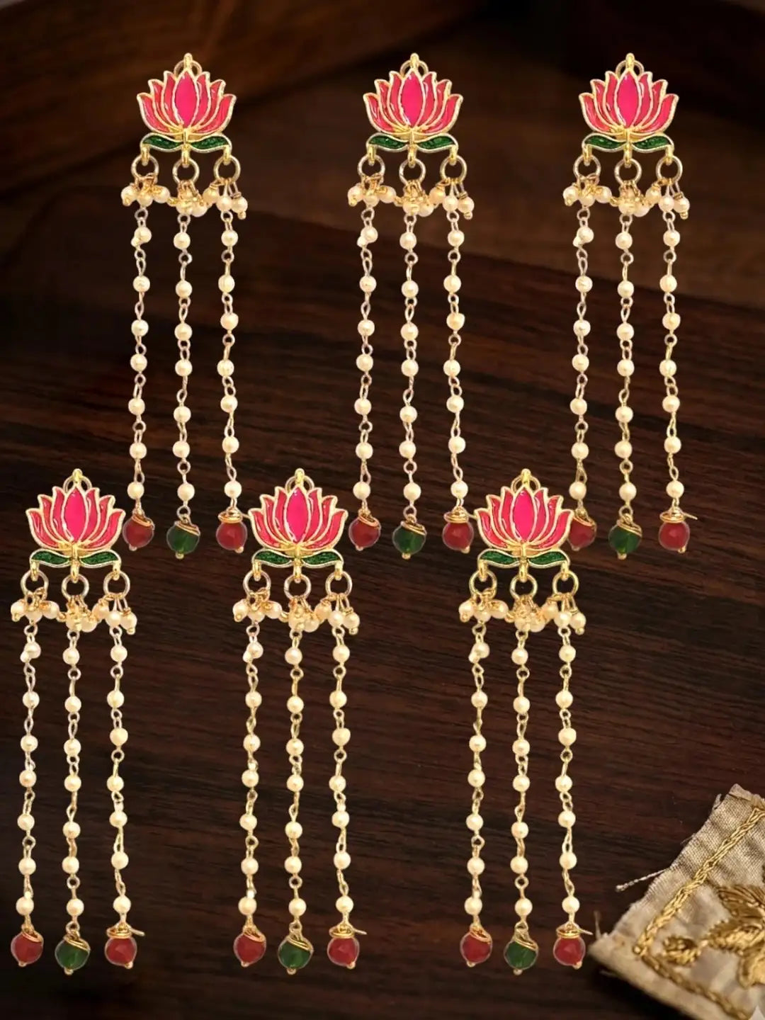 Set Of 6 Pink Lotus Meenakari U Pin Head Jewellery
