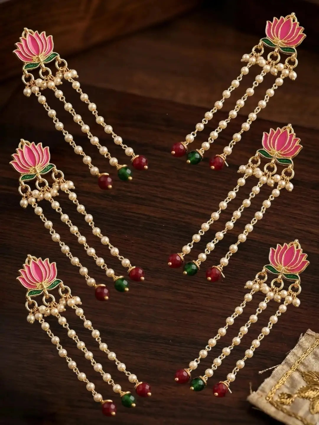 Set Of 6 Pink Lotus Meenakari U Pin Head Jewellery
