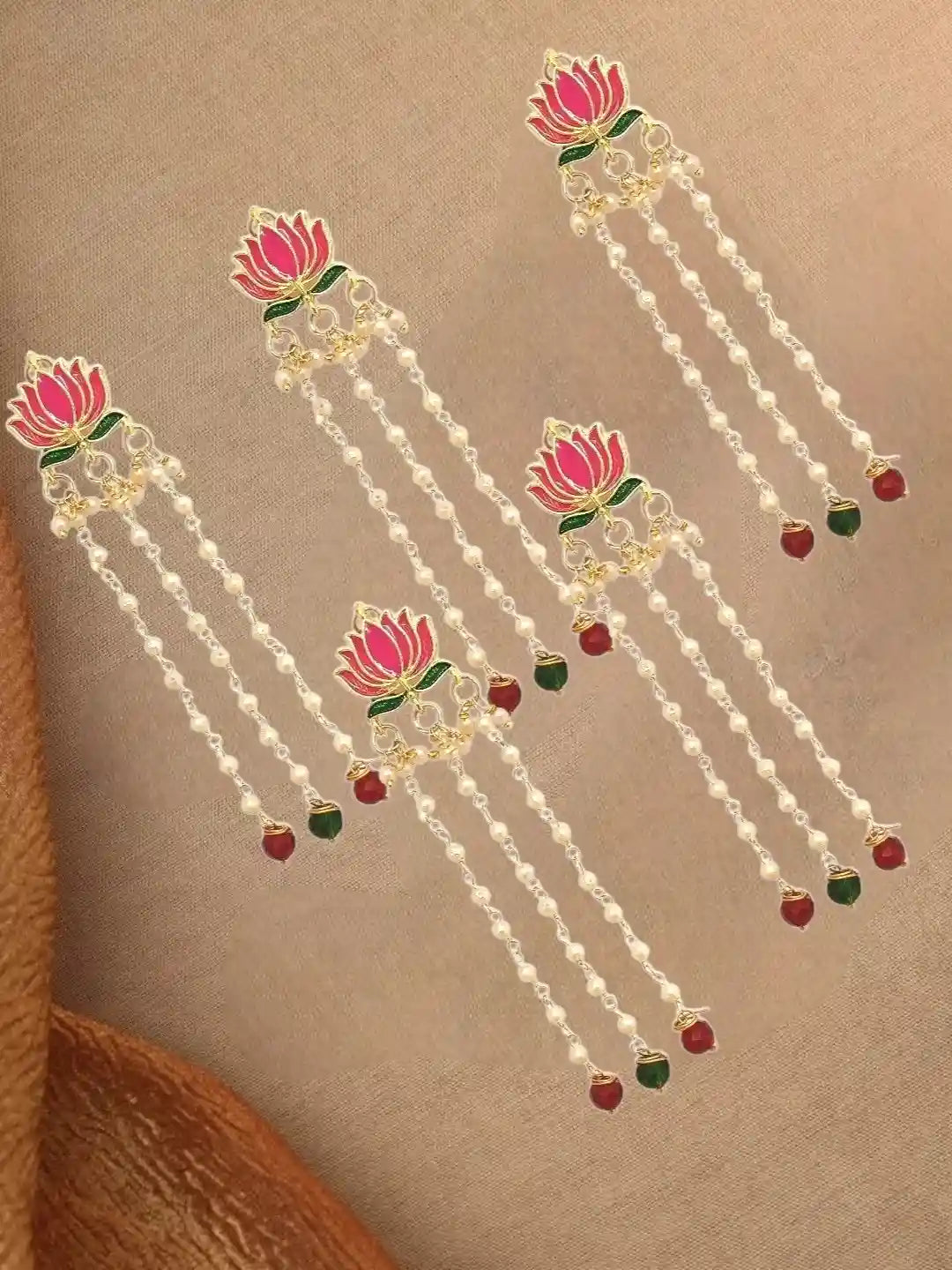 Set Of 6 Pink Lotus Meenakari U Pin Head Jewellery