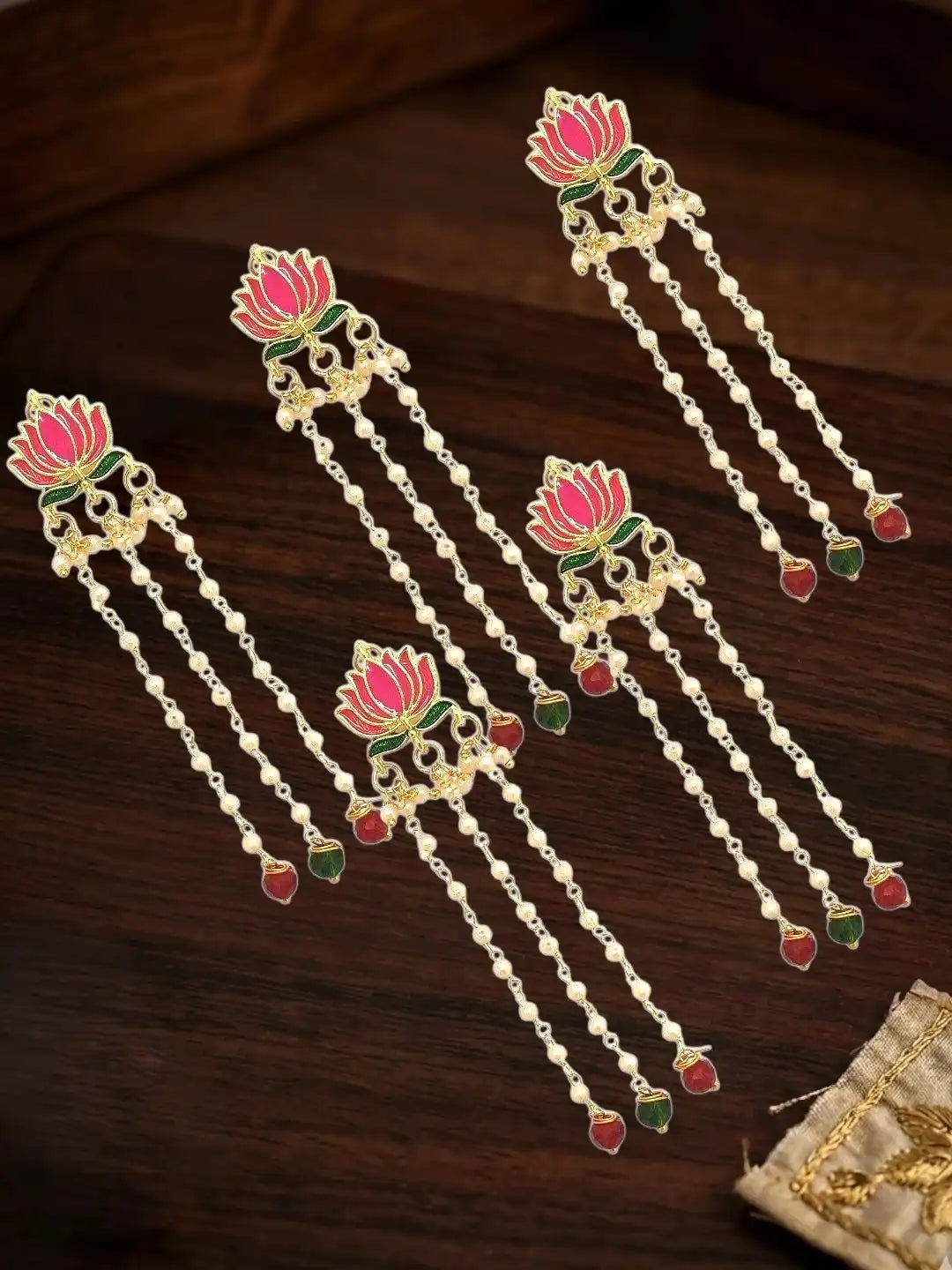 Set Of 6 Pink Lotus Meenakari U Pin Head Jewellery