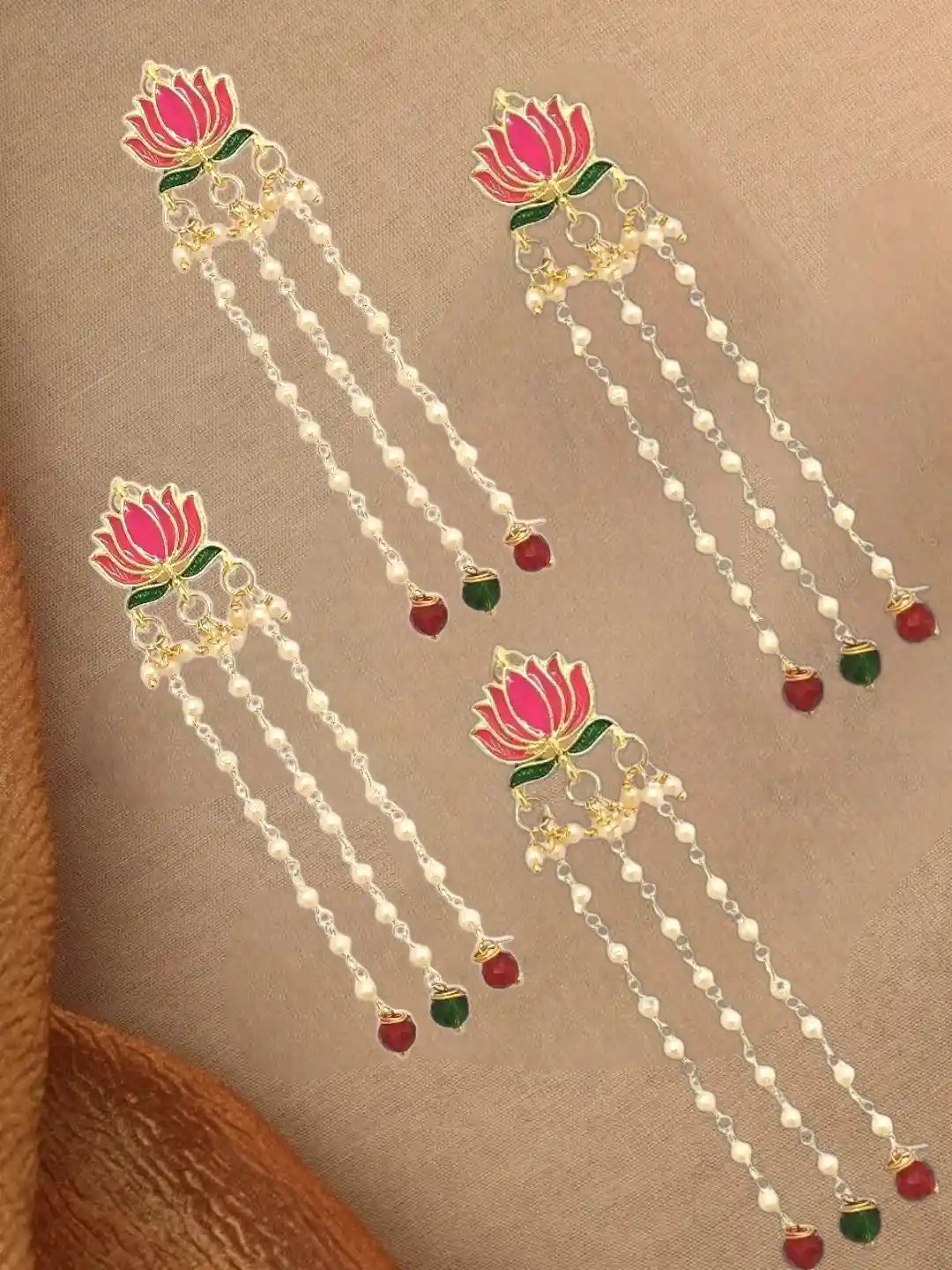 Set Of 6 Pink Lotus Meenakari U Pin Head Jewellery
