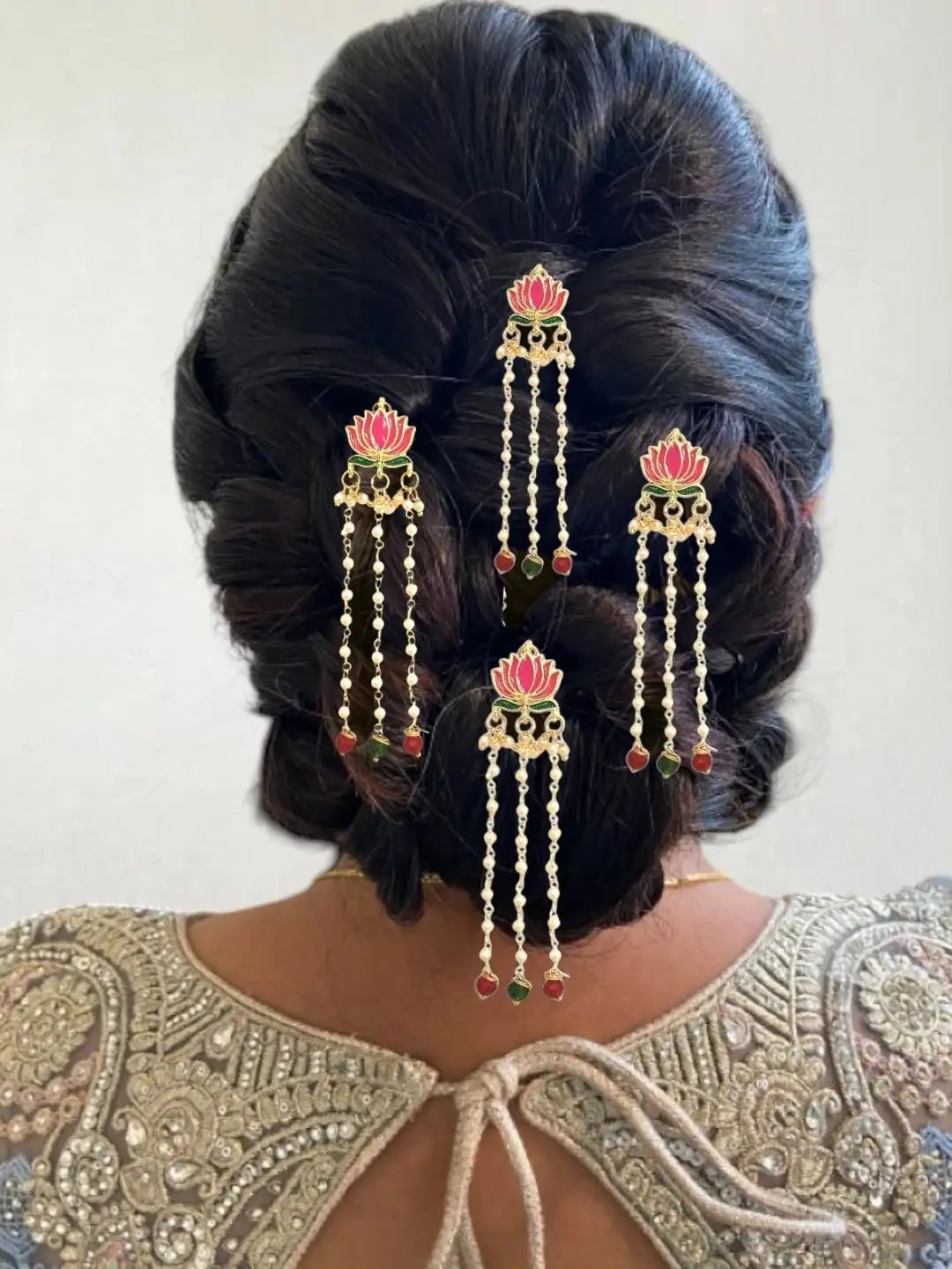 Set Of 6 Pink Lotus Meenakari U Pin Head Jewellery