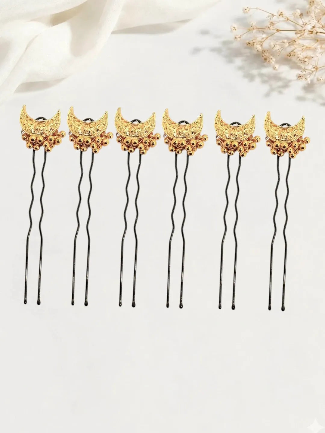 Set Of 6 Gold Plated Moon Shape U Pin Head Jewellery