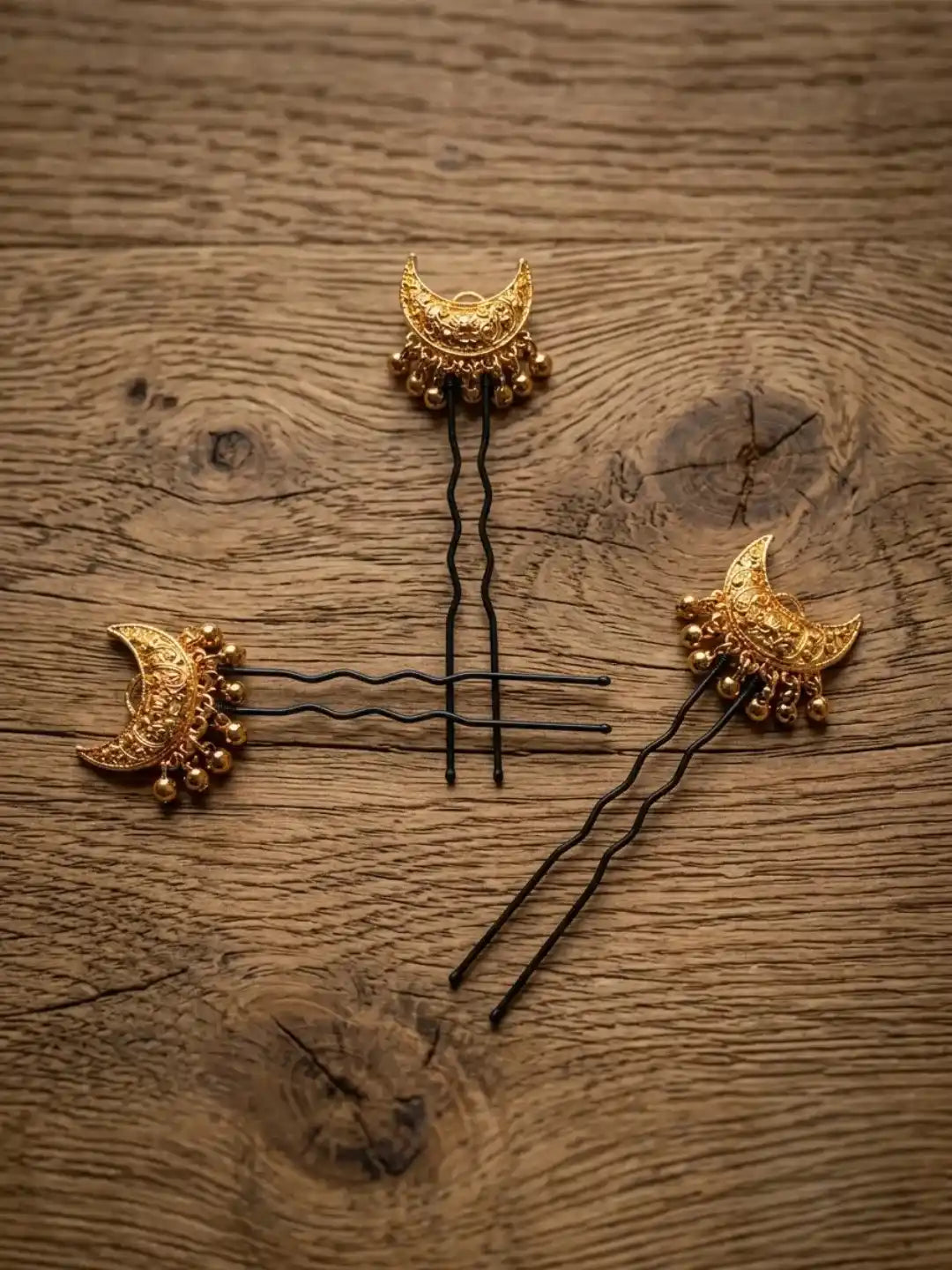 Set Of 6 Gold Plated Moon Shape U Pin Head Jewellery