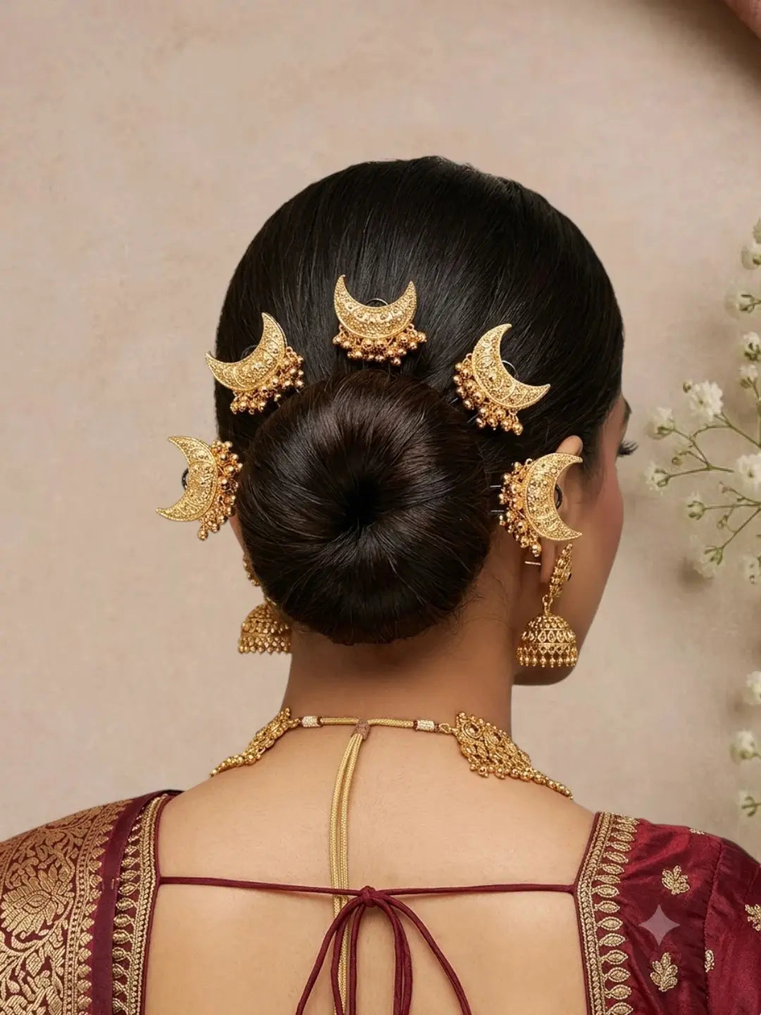 Set Of 6 Gold Plated Moon Shape U Pin Head Jewellery