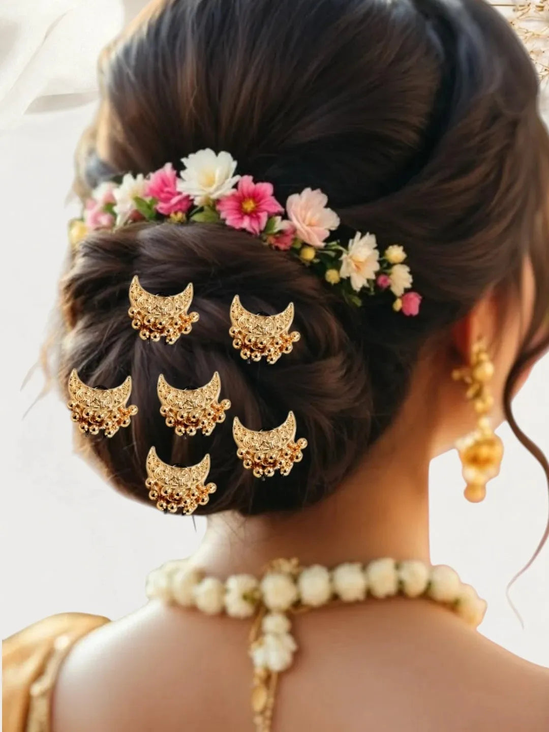 Set Of 6 Gold Plated Moon Shape U Pin Head Jewellery
