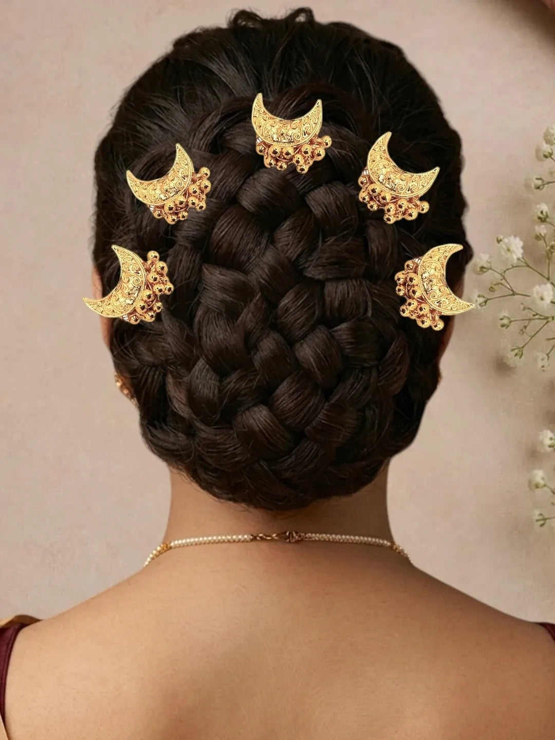 Set Of 6 Gold Plated Moon Shape U Pin Head Jewellery