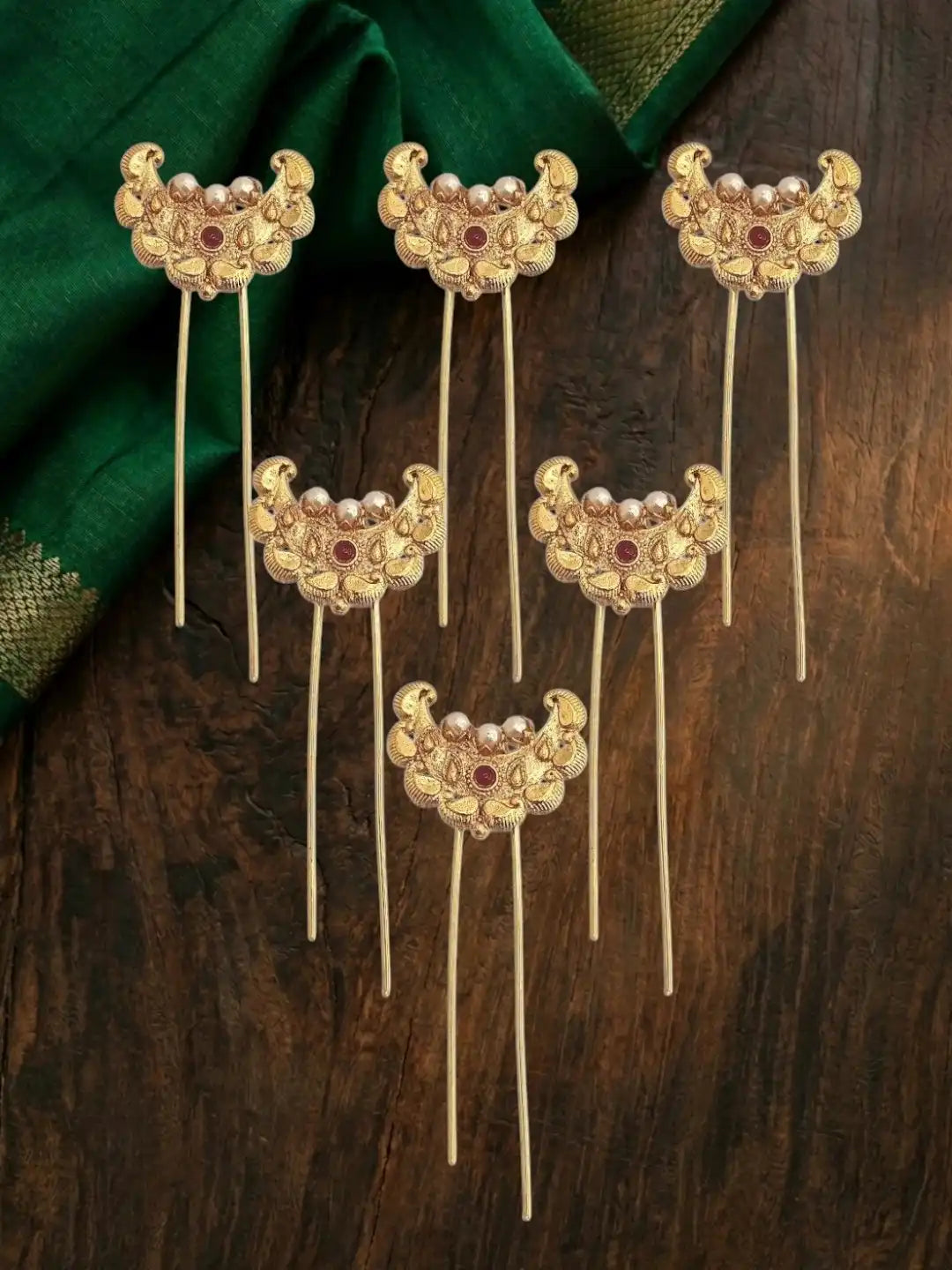 Set Of 6 Gold Plated Chandra U Pin Head Jewellery