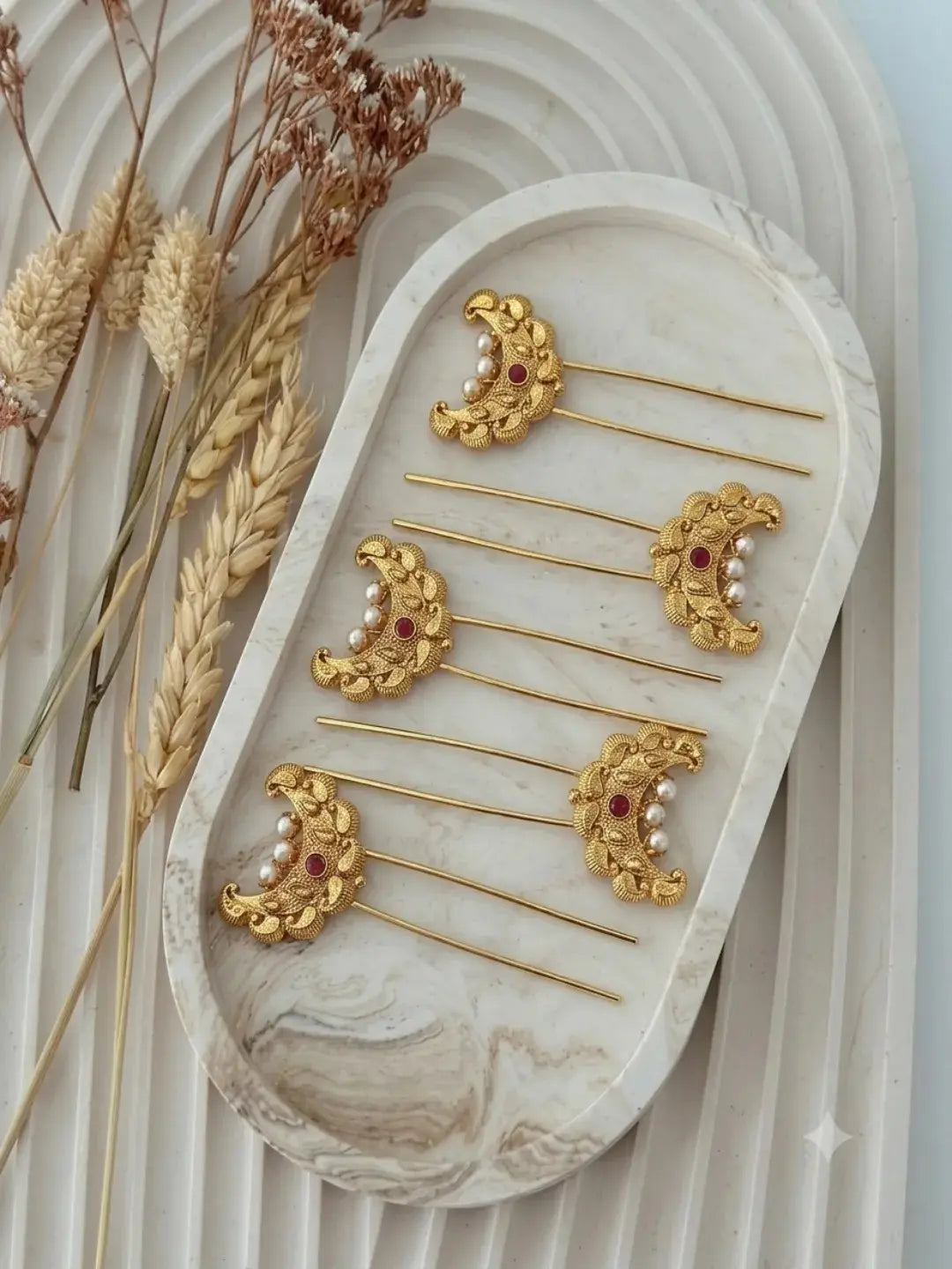 Set Of 6 Gold Plated Chandra U Pin Head Jewellery