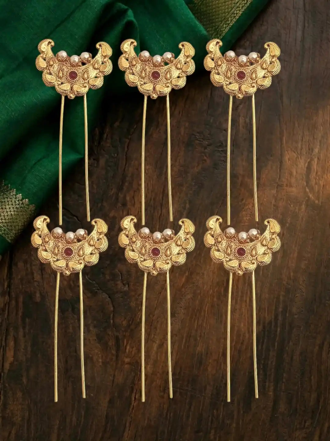 Set Of 6 Gold Plated Chandra U Pin Head Jewellery