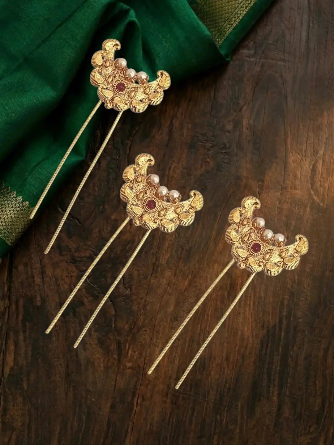 Set Of 6 Gold Plated Chandra U Pin Head Jewellery