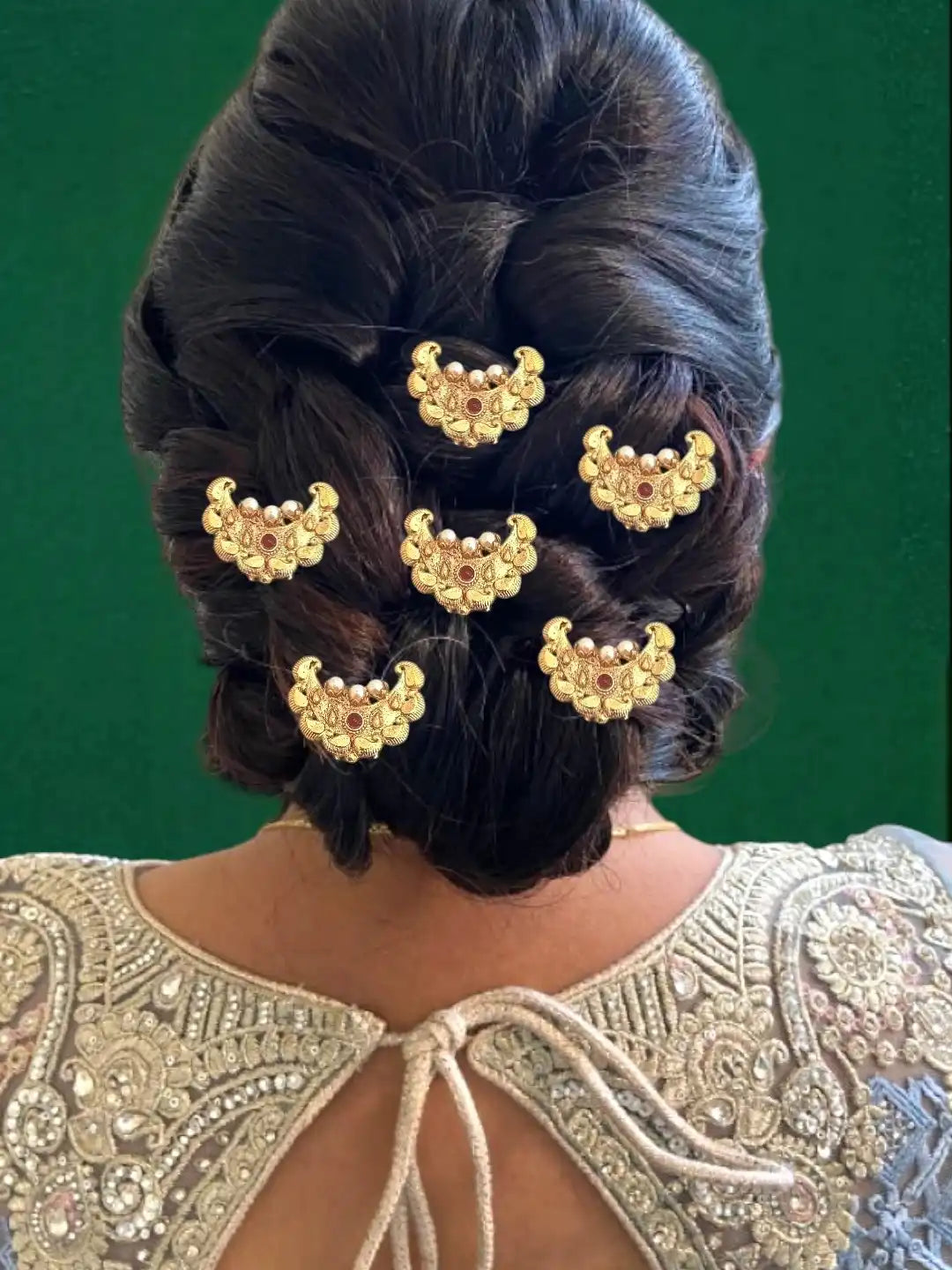 Set Of 6 Gold Plated Chandra U Pin Head Jewellery