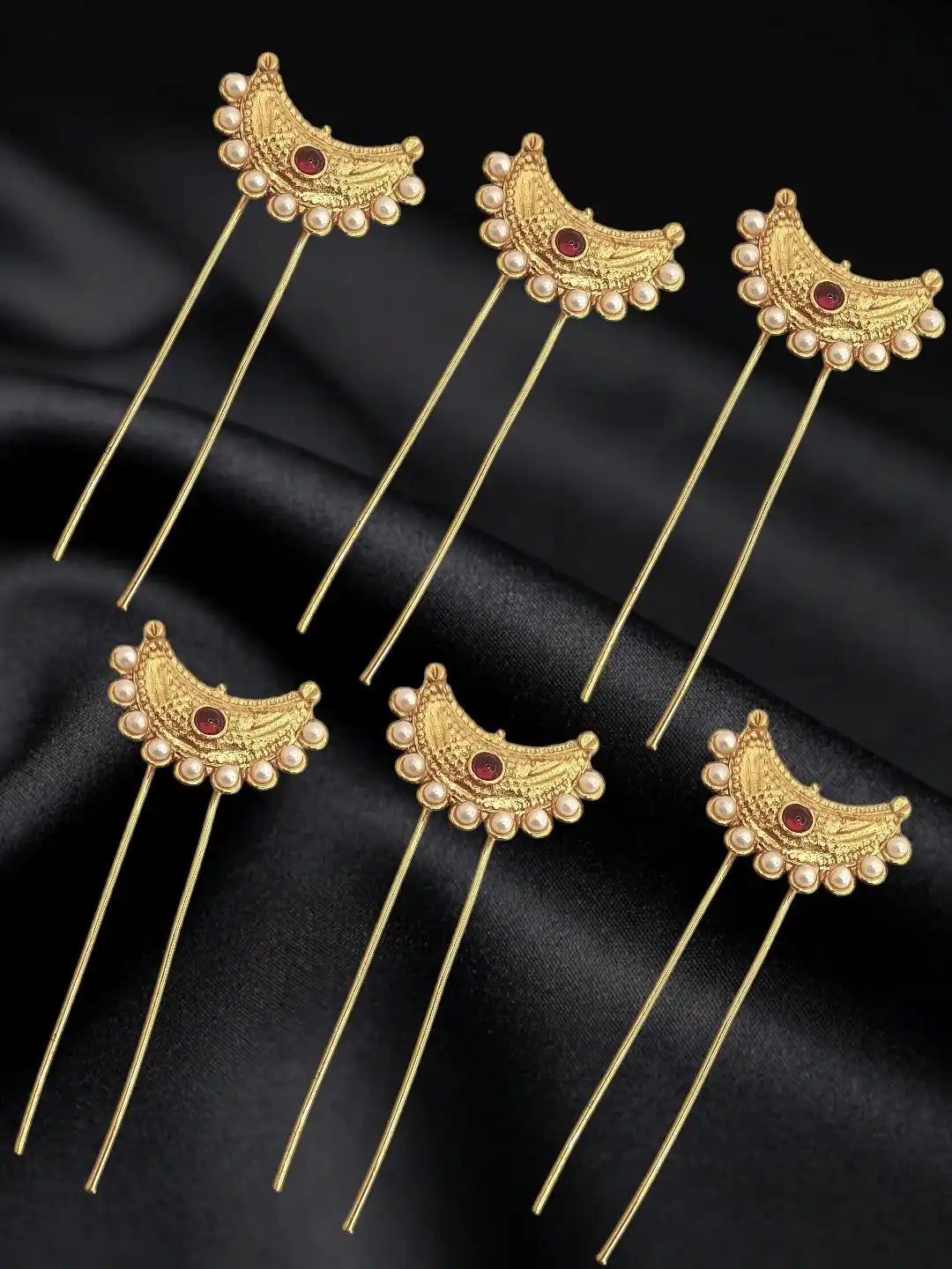 Set Of 6 Gold Plated Moon Shaped Pin Head Jewellery