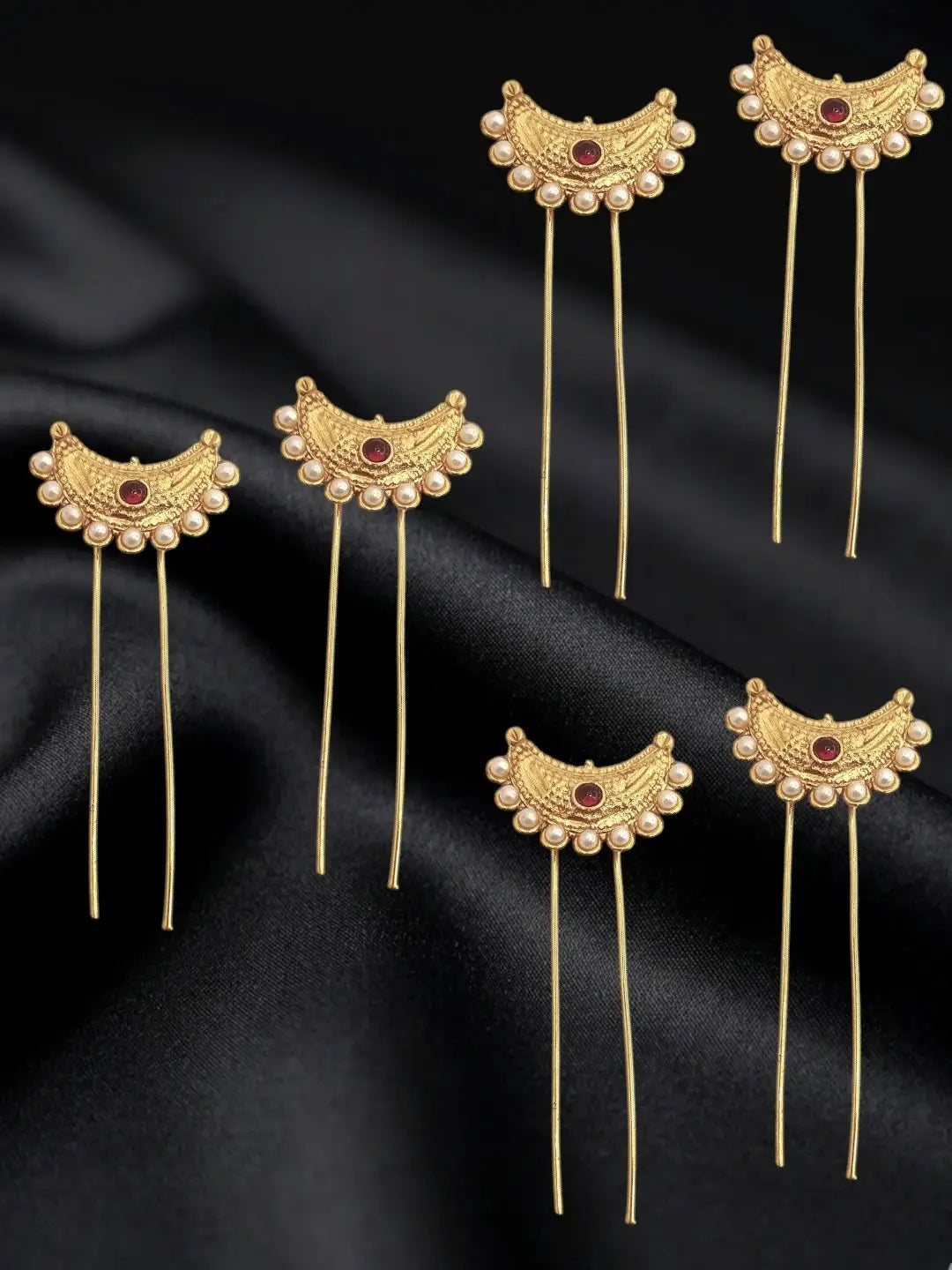 Set Of 6 Gold Plated Moon Shaped Pin Head Jewellery