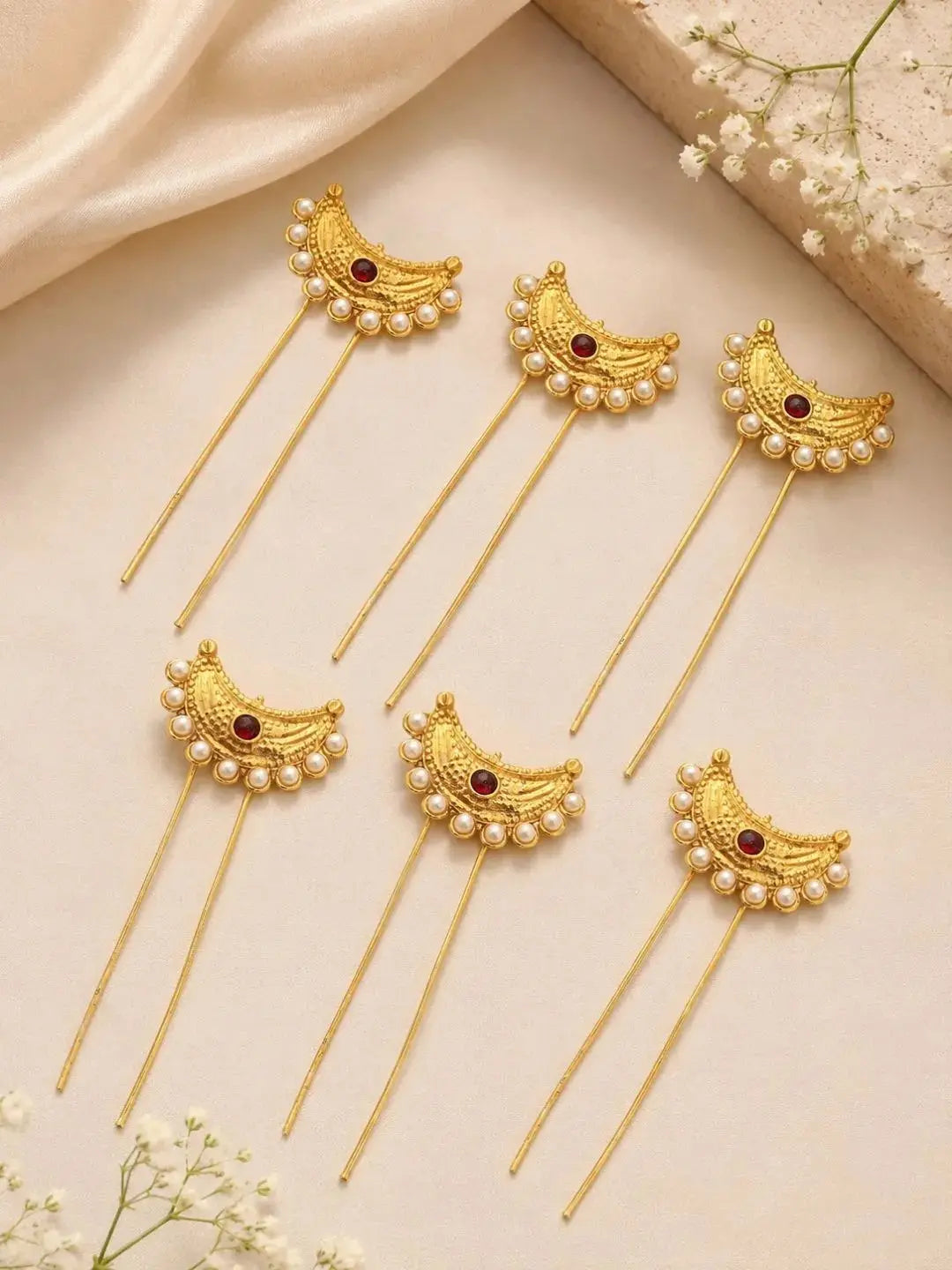 Set Of 6 Gold Plated Moon Shaped Pin Head Jewellery