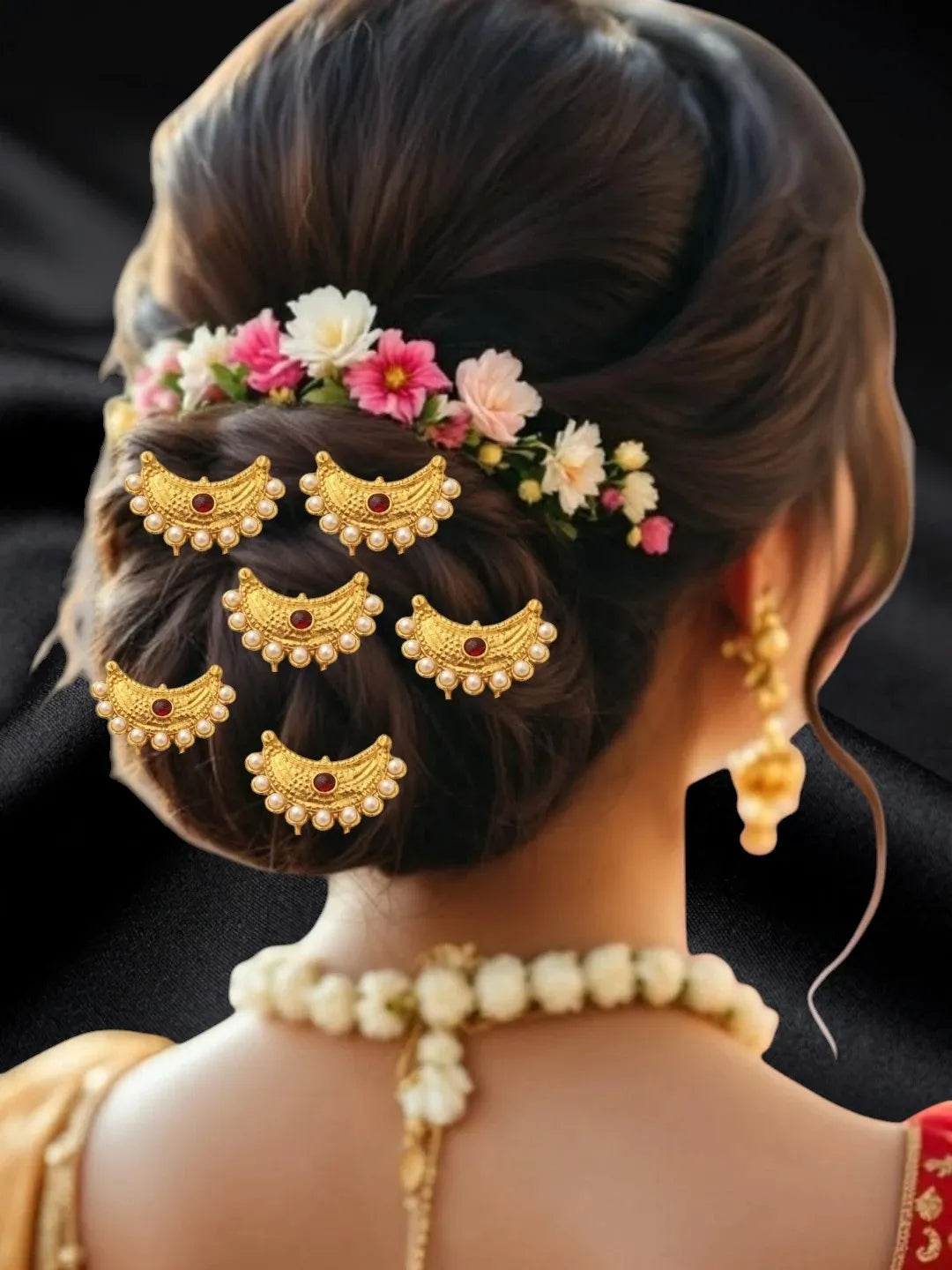 Set Of 6 Gold Plated Moon Shaped Pin Head Jewellery