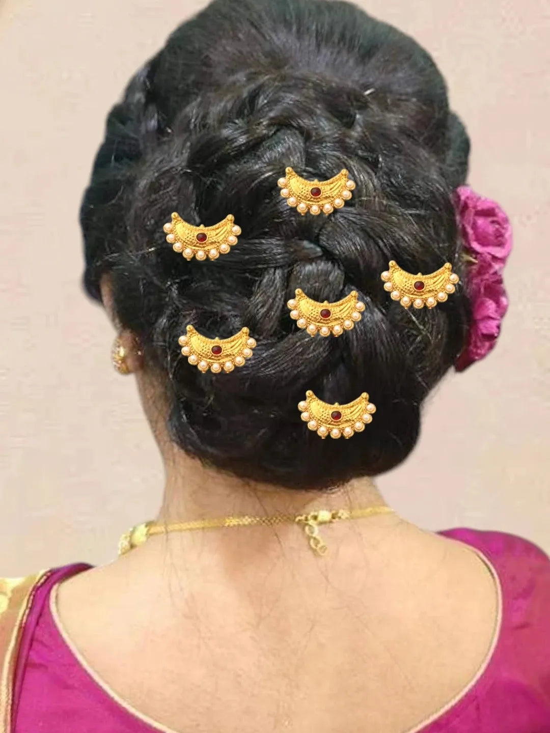 Set Of 6 Gold Plated Moon Shaped Pin Head Jewellery