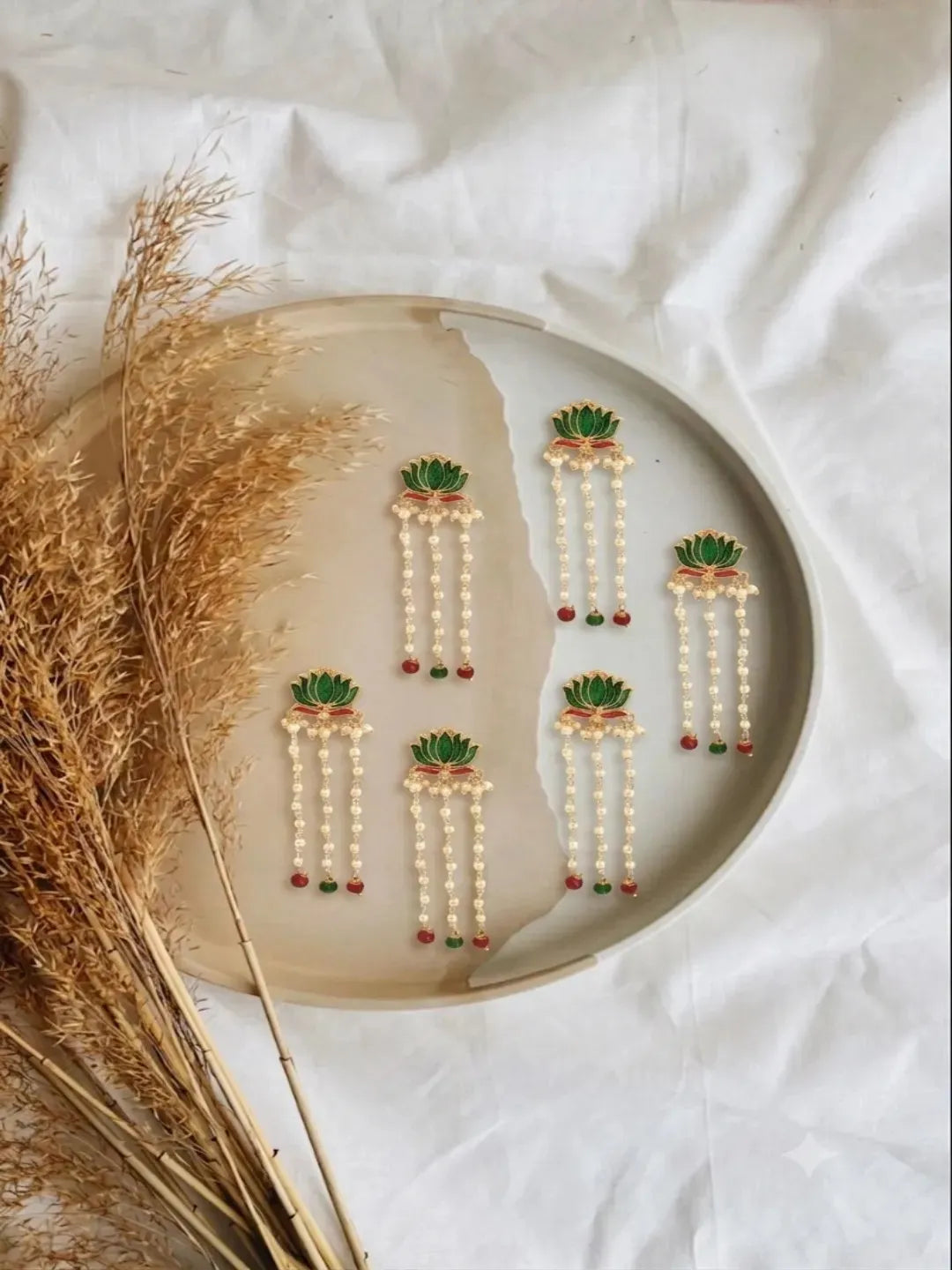 Set Of 6 Green Lotus Meenakari U Pin Head Jewellery