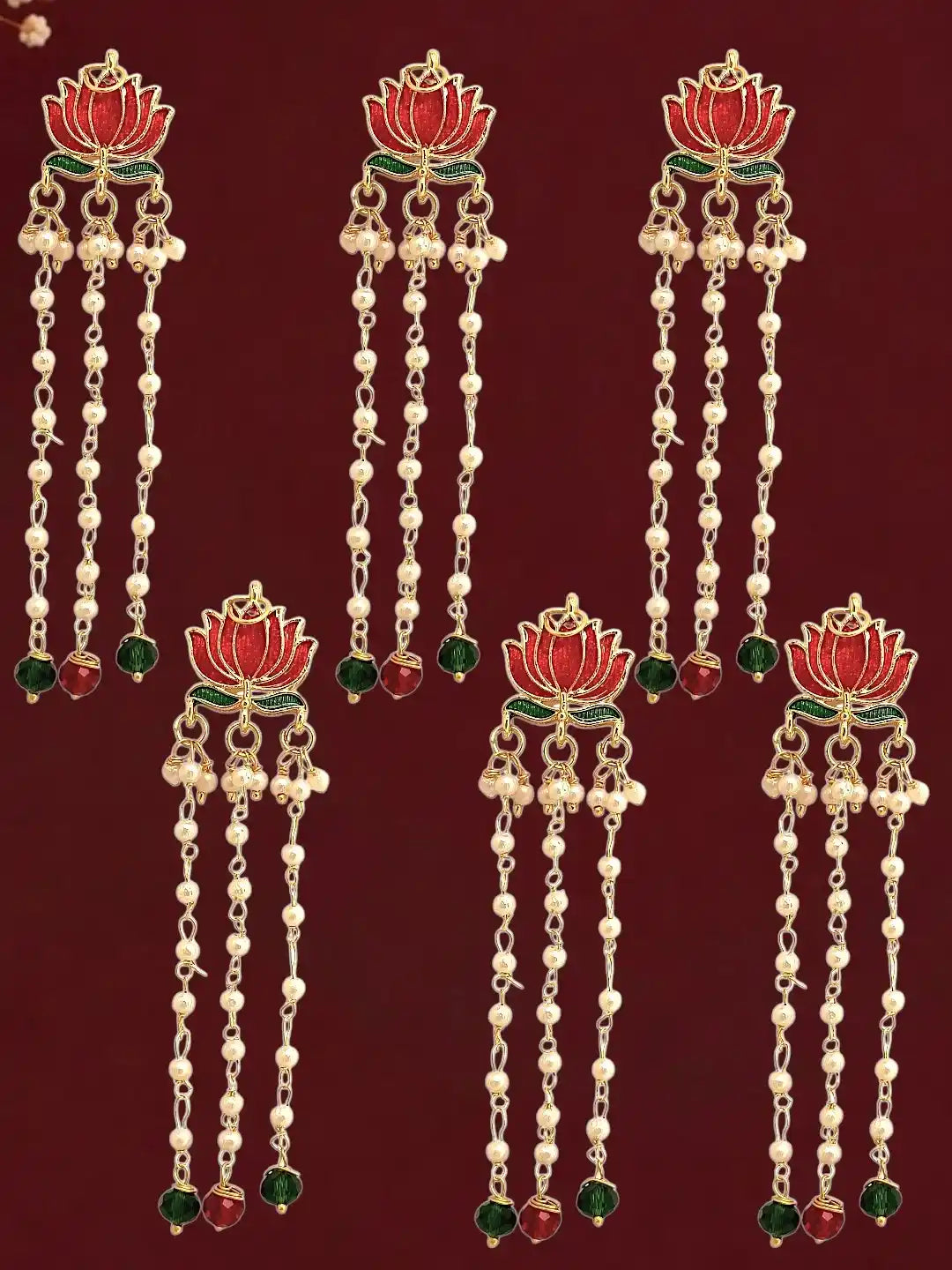 Set Of 6 Red Lotus Meenakari U Pin Head Jewellery