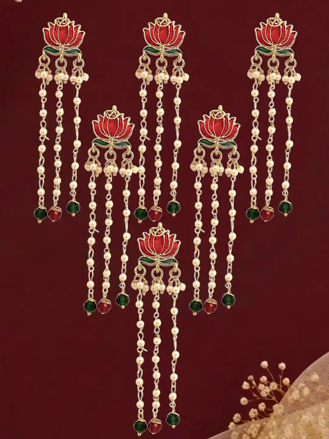 Set Of 6 Red Lotus Meenakari U Pin Head Jewellery