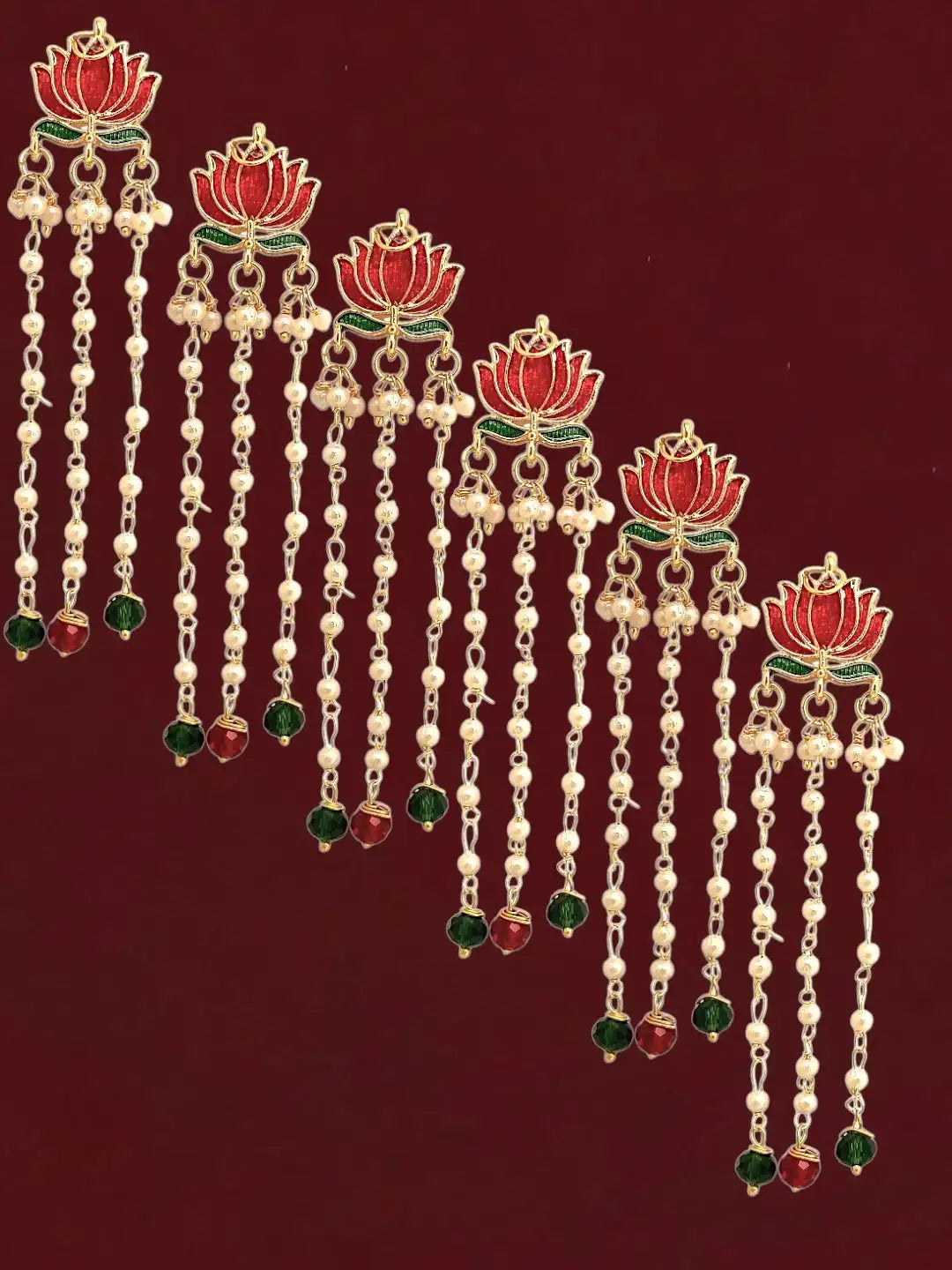 Set Of 6 Red Lotus Meenakari U Pin Head Jewellery