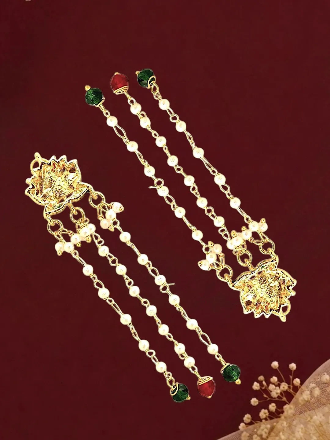 Set Of 6 Red Lotus Meenakari U Pin Head Jewellery