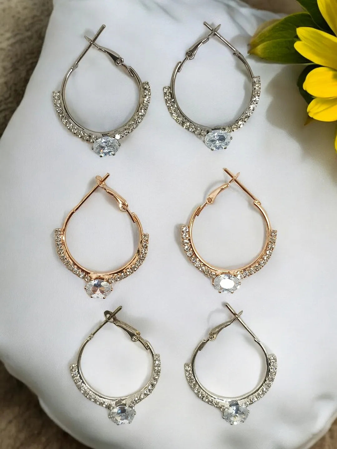 Set Of 2 Gold-Plated Cubic Zirconia Circular Hoop Earrings