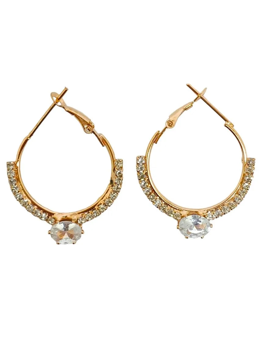 Set Of 2 Gold-Plated Cubic Zirconia Circular Hoop Earrings
