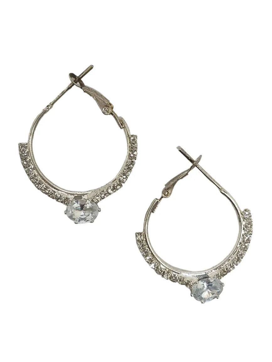 Set Of 2 Gold-Plated Cubic Zirconia Circular Hoop Earrings