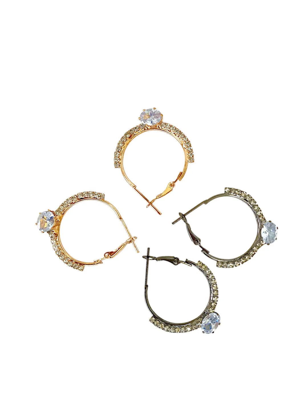 Set Of 2 Silver Plated CZ Studded Circular Shaped Hoop Earrings