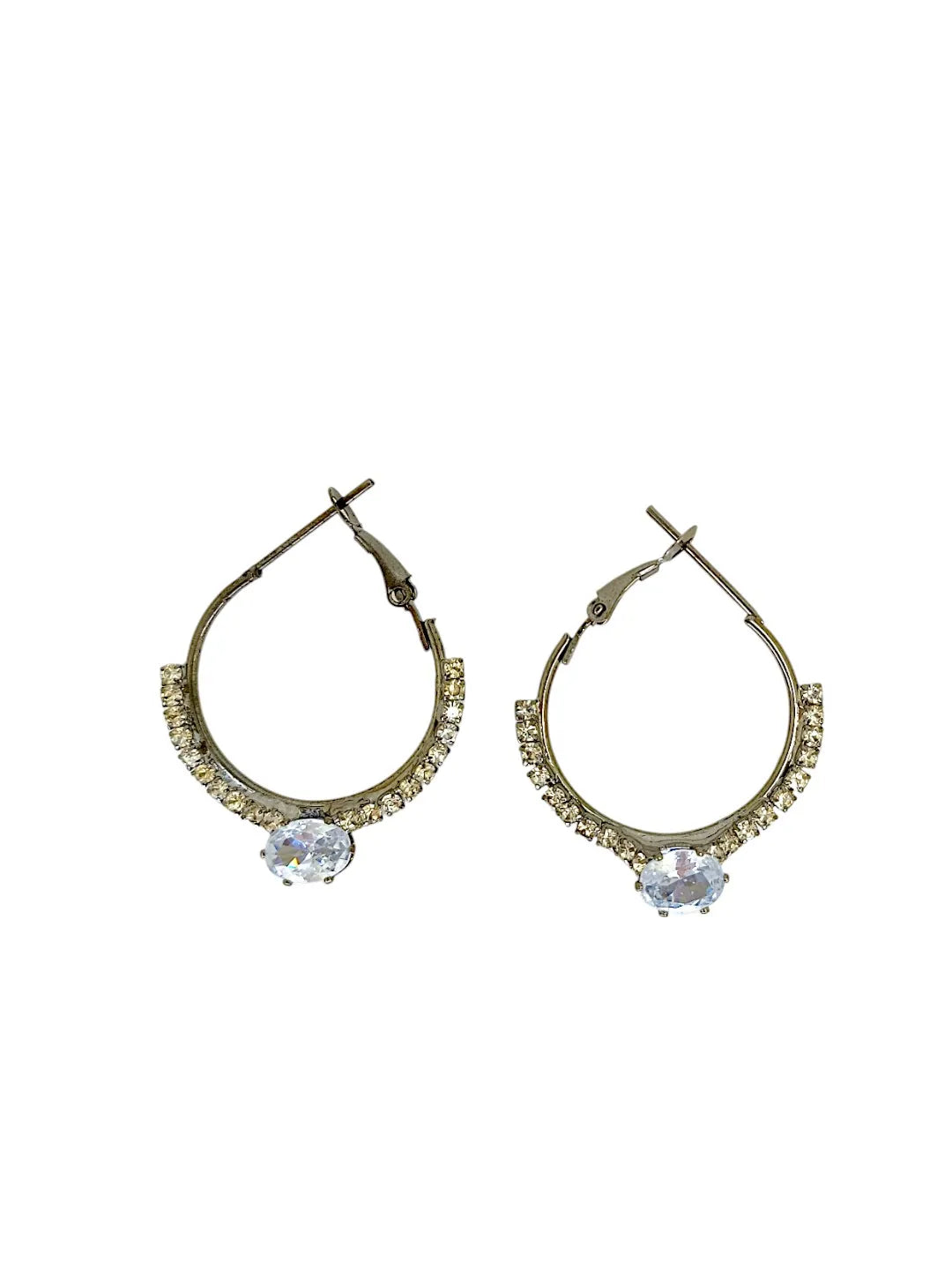 Set Of 2 Silver Plated CZ Studded Circular Shaped Hoop Earrings