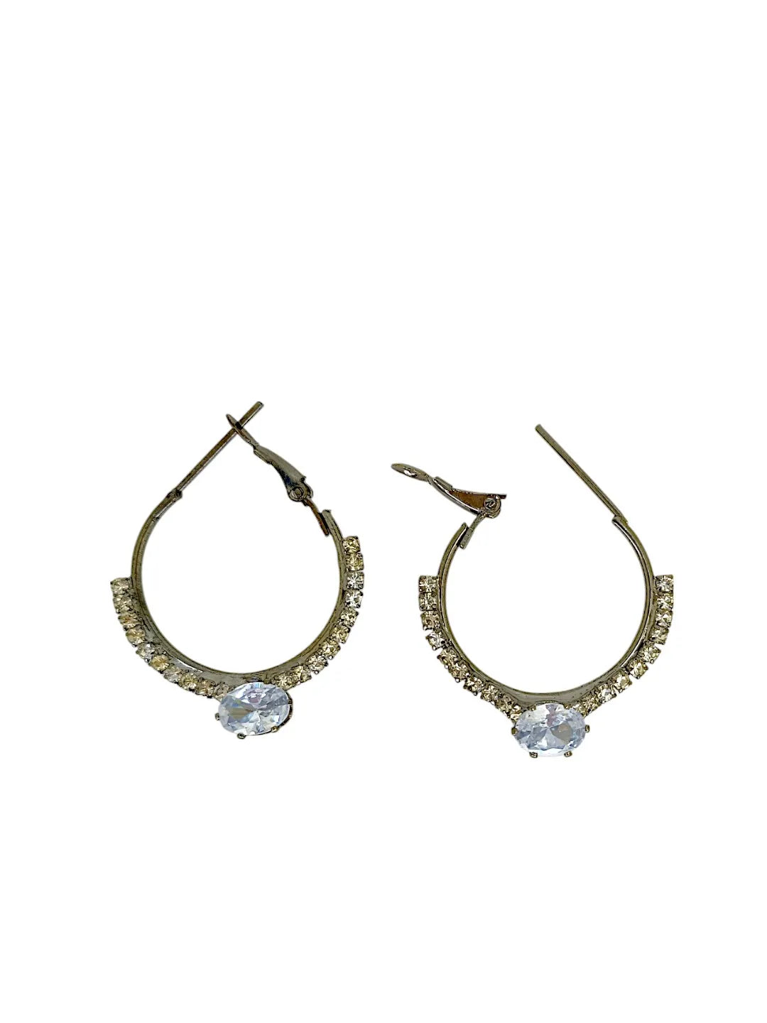 Set Of 2 Silver Plated CZ Studded Circular Shaped Hoop Earrings