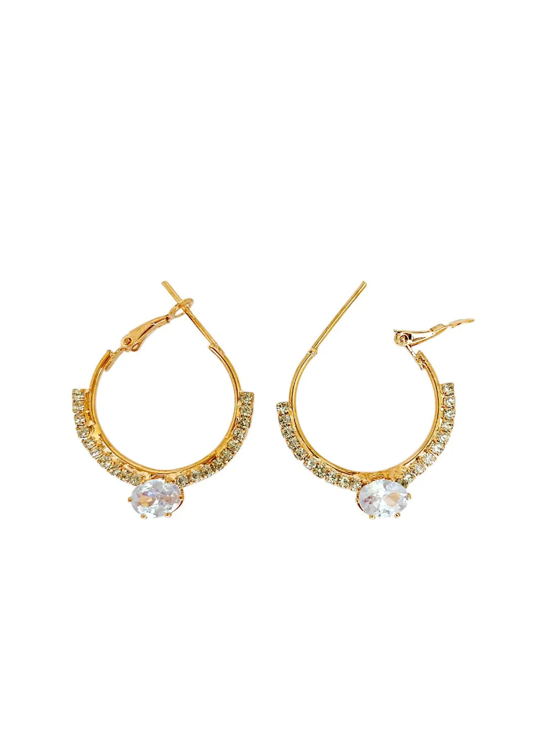 Set Of 2 Silver Plated CZ Studded Circular Shaped Hoop Earrings