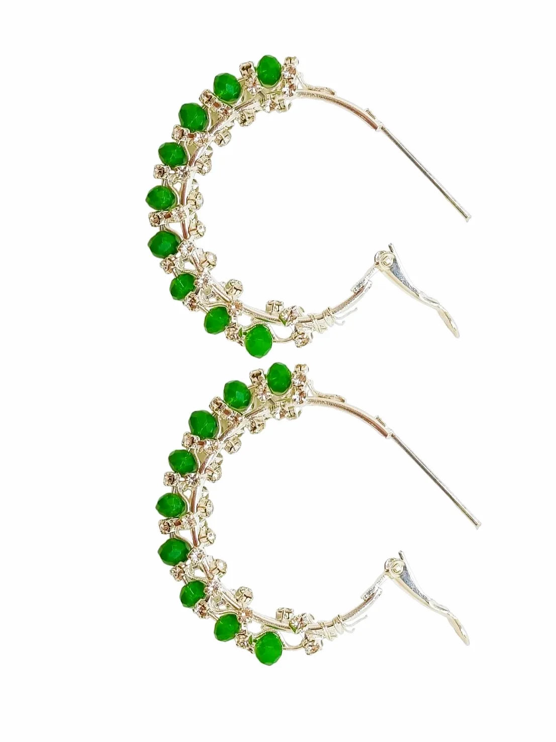 Set of 2 Silver-Plated Beaded & Stone Studded Circular Hoop Earrings