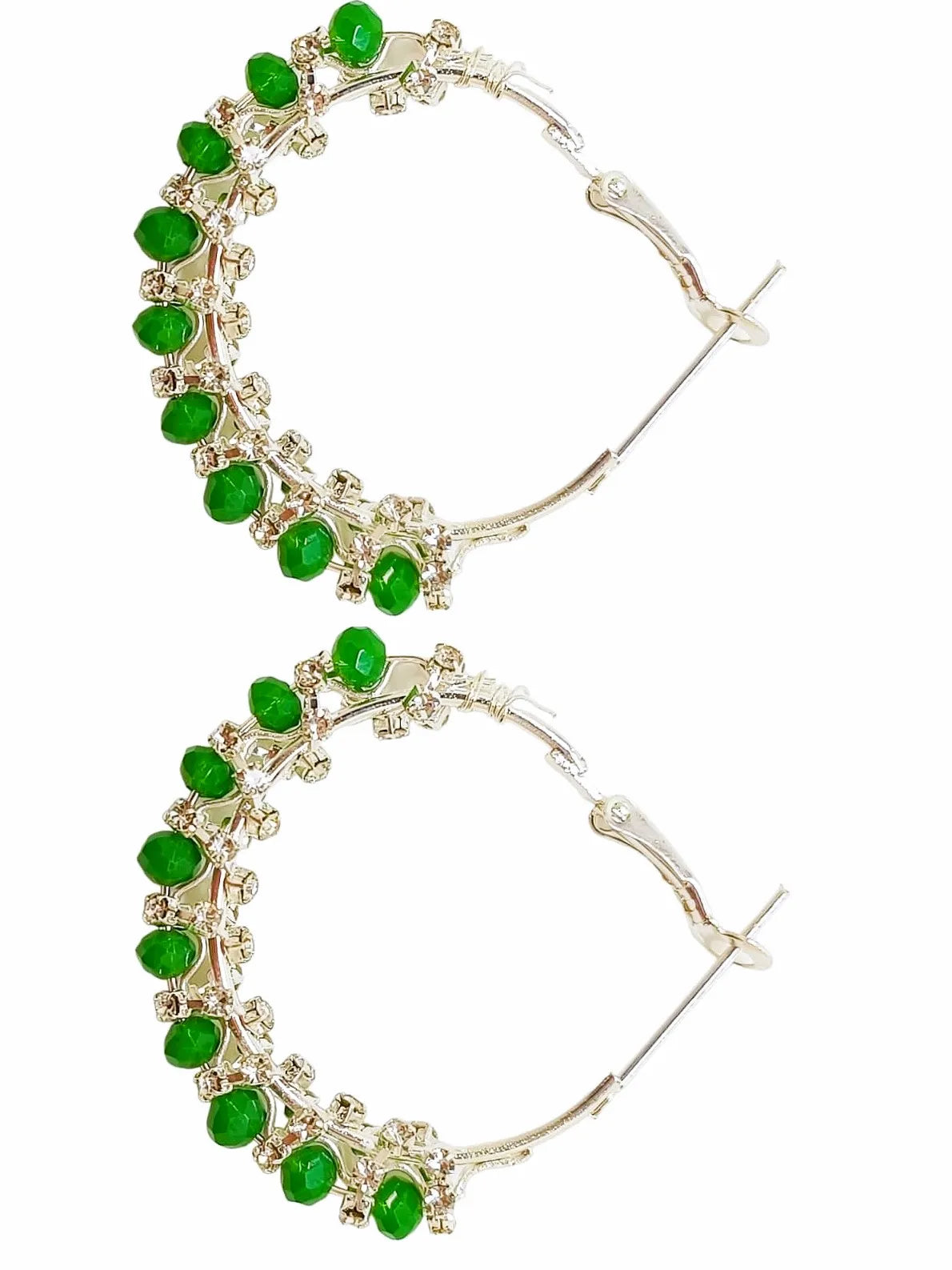 Set of 2 Silver-Plated Beaded & Stone Studded Circular Hoop Earrings