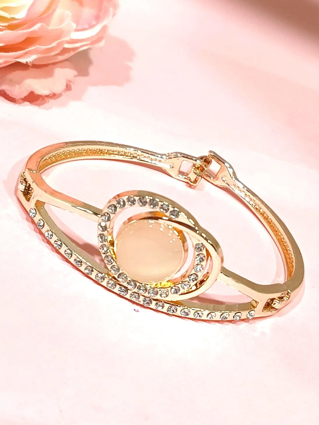 Rose Gold Plated American Diamond Studded Bangle Style Bracelet
