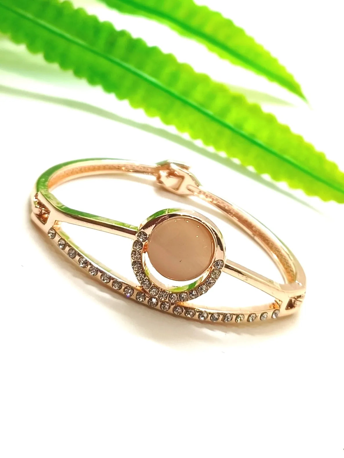 Women Gold Plated American Diamond Studded  Bangle Style Bracelet