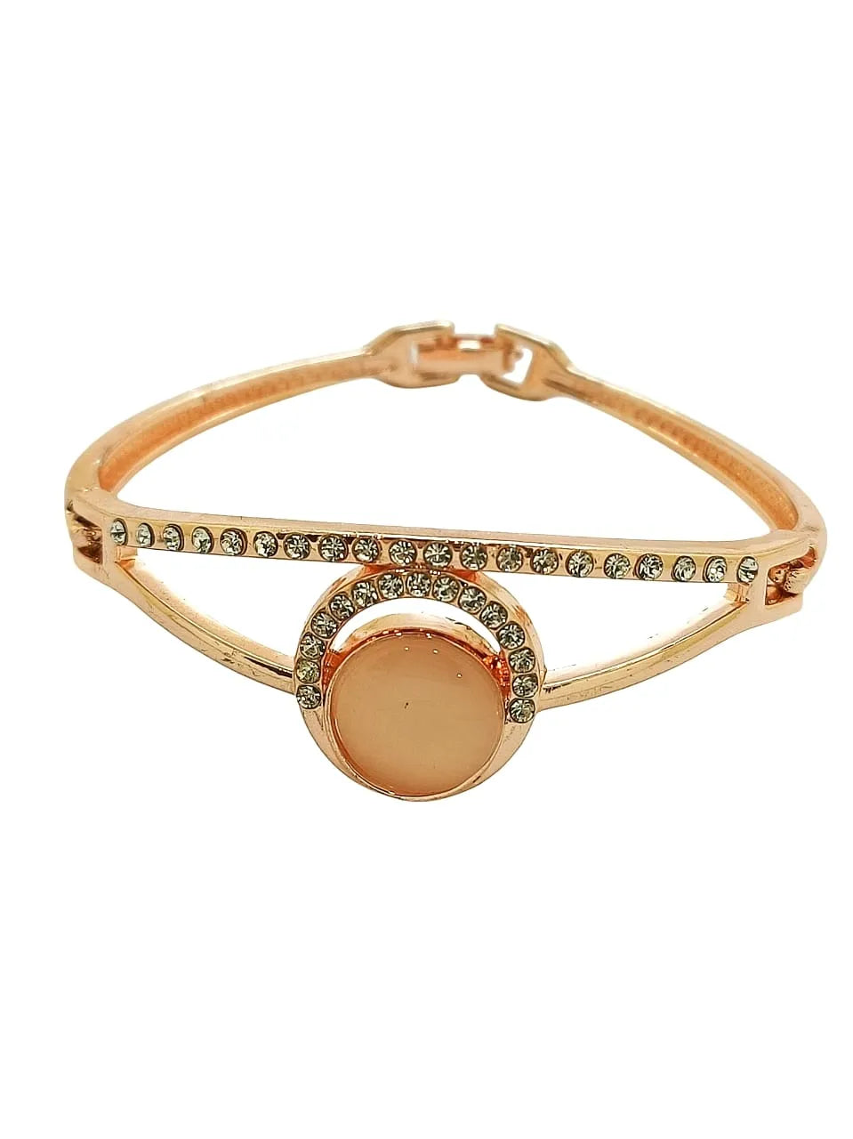 Women Gold Plated American Diamond Studded  Bangle Style Bracelet