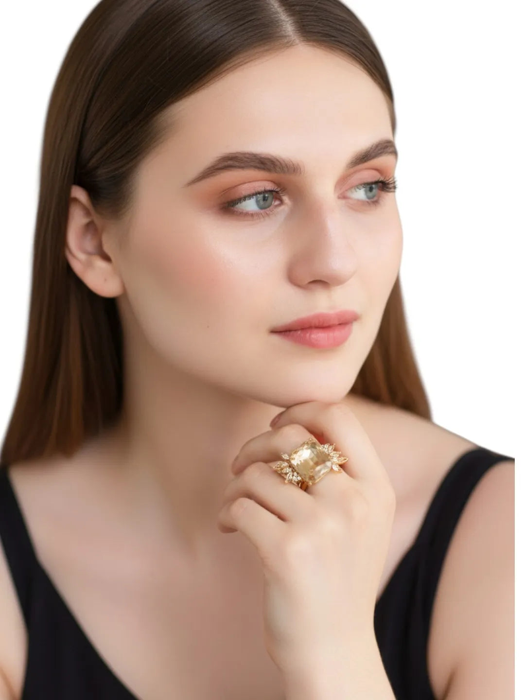 Elegant Finger Ring Sparkling Side Crystals