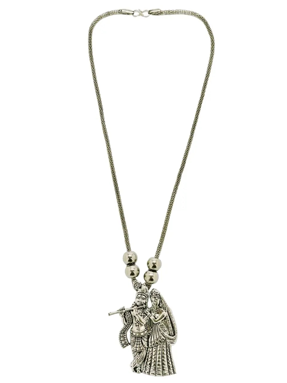 Silver Oxidized Radha Krishna Necklace for Women