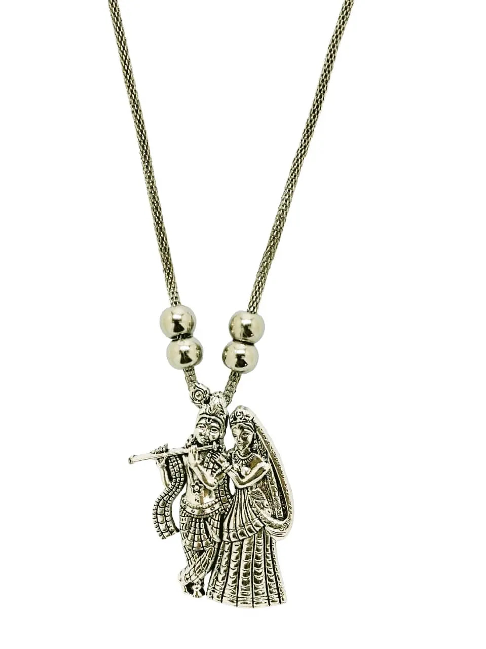 Silver Oxidized Radha Krishna Necklace for Women